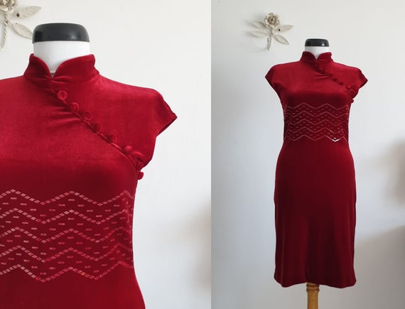 1970s red velvet dress | vintage 70s velvet dress