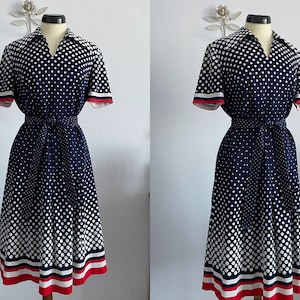 1960s polka dots dress | vintage 60s navy dress