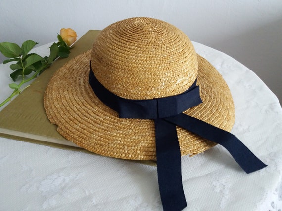 Vintage straw wide brim hat | 1930s straw sun hat
