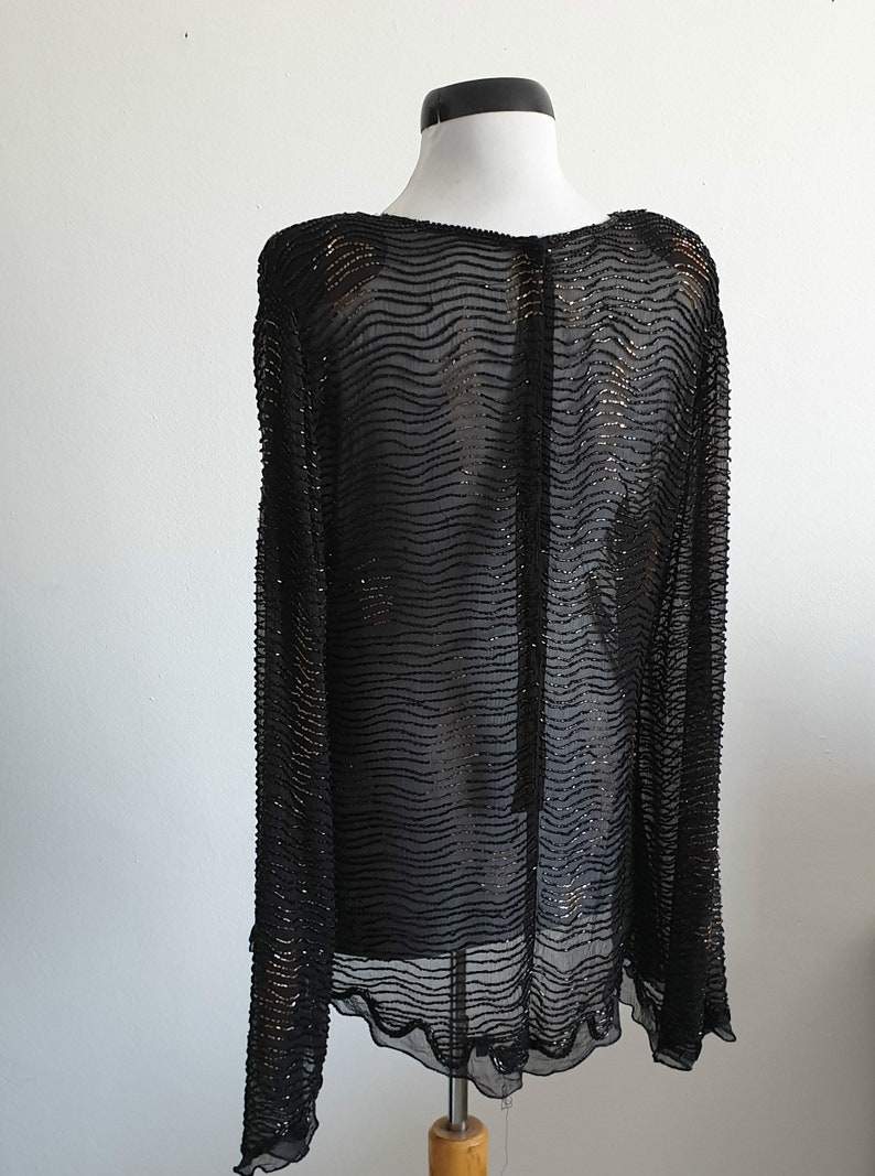 Vintage 1970s silk blouse black silk blouse silk chiffon blouse 画像 3