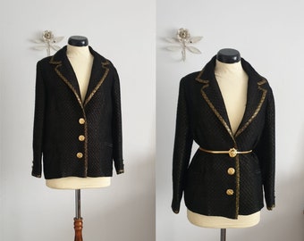 1960s quilted blazer | vintage 60s black blazer