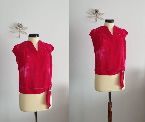 1930s silk velvet blouse | 30s rhinestone top