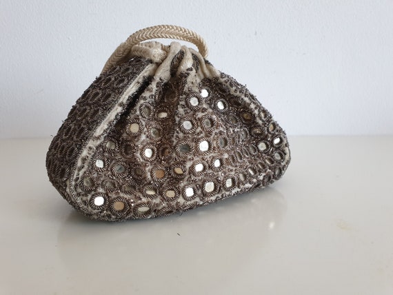 Antique embroidered purse | 1910s-1920s velvet pur