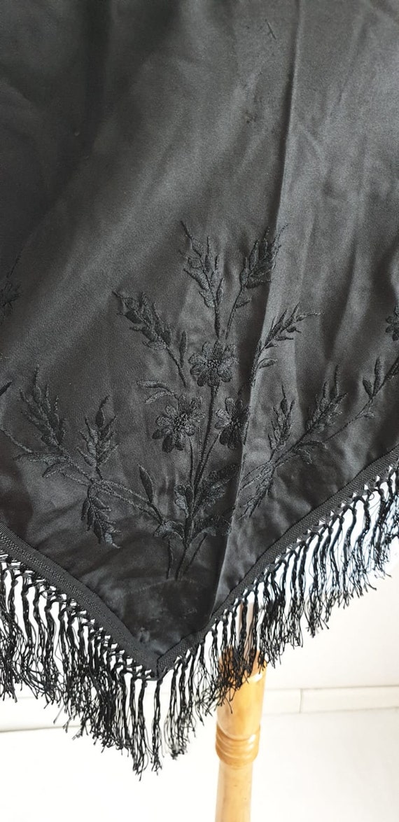 1930s black piano shawl | vintage 30s embroidery … - image 6