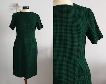 1950s green black gingham wool dress | vintage 50s wool dress