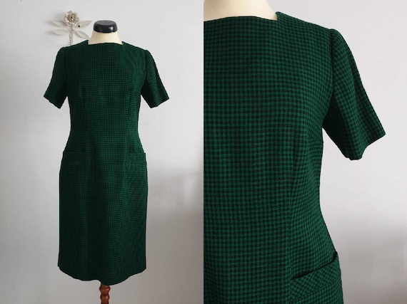 1950s green black gingham wool dress | vintage 50s