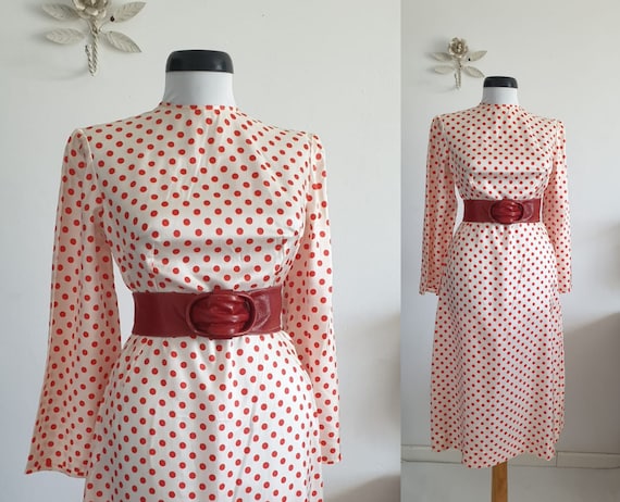 1950s polka dots dress | vintage 50s red dots dres