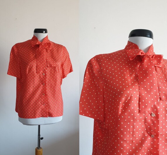 1950s silk blouse | 50s polka dots blouse | vintag