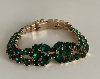 1950s green rhinestone bracelet | vintage 50s rhinestone bracelet