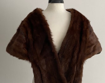 1950s mink fur stole | vintage 50s brown mink fur wrap stole cape