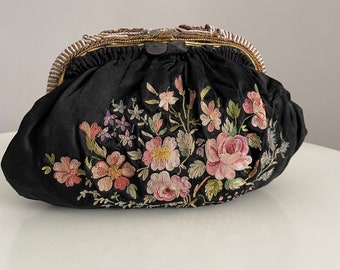 1920s enamelled bag purse  embroidered purse
