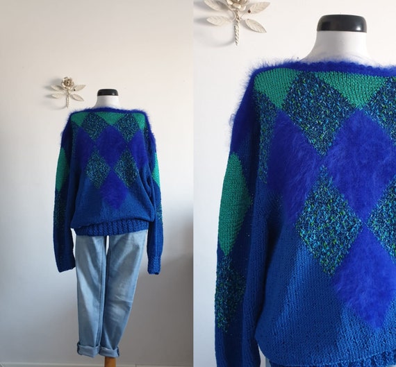 1980s turquoise cotton sweater | vintage 80s cotto
