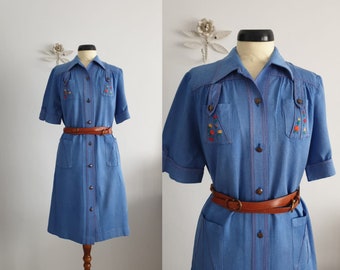 1970s denim cotton dress | vintage 70s dress