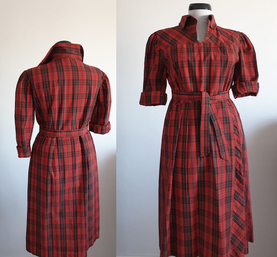 Vintage 1950s plaid dress | 50s plaid cotton dress