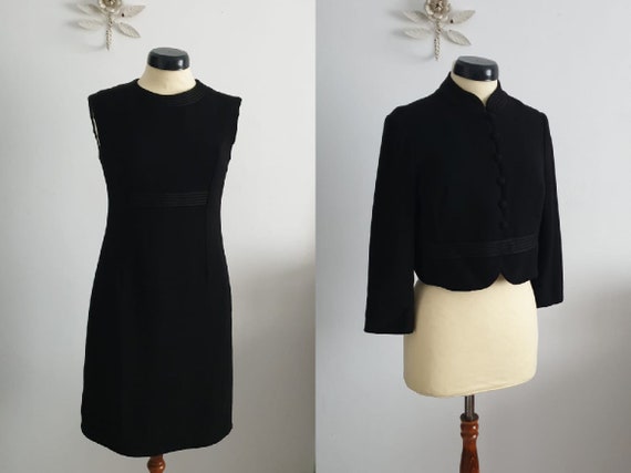 1950s black wool dress jacket set | vintage 50s tw