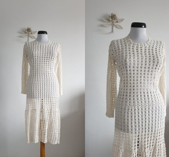 1970s crochet dress | vintage 70s bohemian cotto