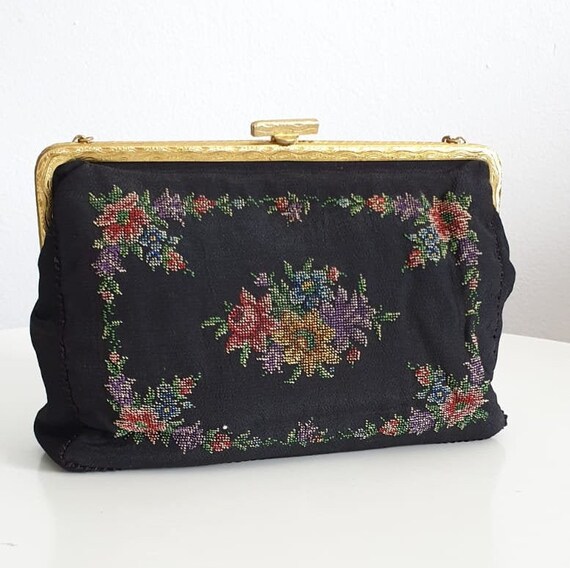1930s embroidered purse | vintage 30s black silk &