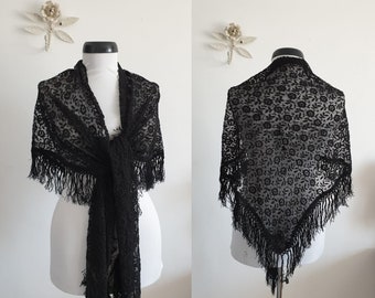 1930s piano shawl | vintage 30s black lace shawl | 1930s lace wrap