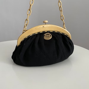 1920s black silk purse | antique 20s celluloid frame bag