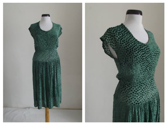 1920s Dress/ 20s Sheer Velvet Silk Dress/20s Emera