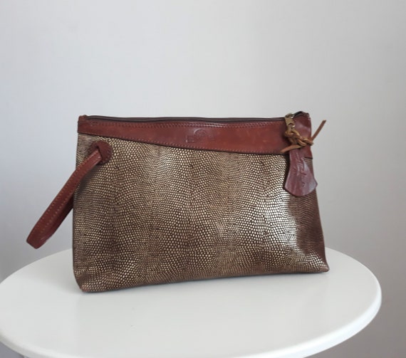 Vintage leather clutch bag | brown leather bag |