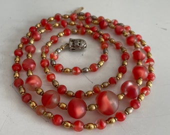 Vintage 1950s necklace | 50s glass beads necklace | 1950s long necklace