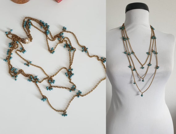 1930s necklace | vintage 30s brass and turquoise n