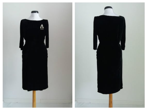 Vintage 1940s silk velvet dress | black silk velve