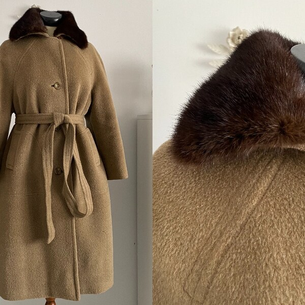 1960s Wool Cross Mink Black Coat | S/M