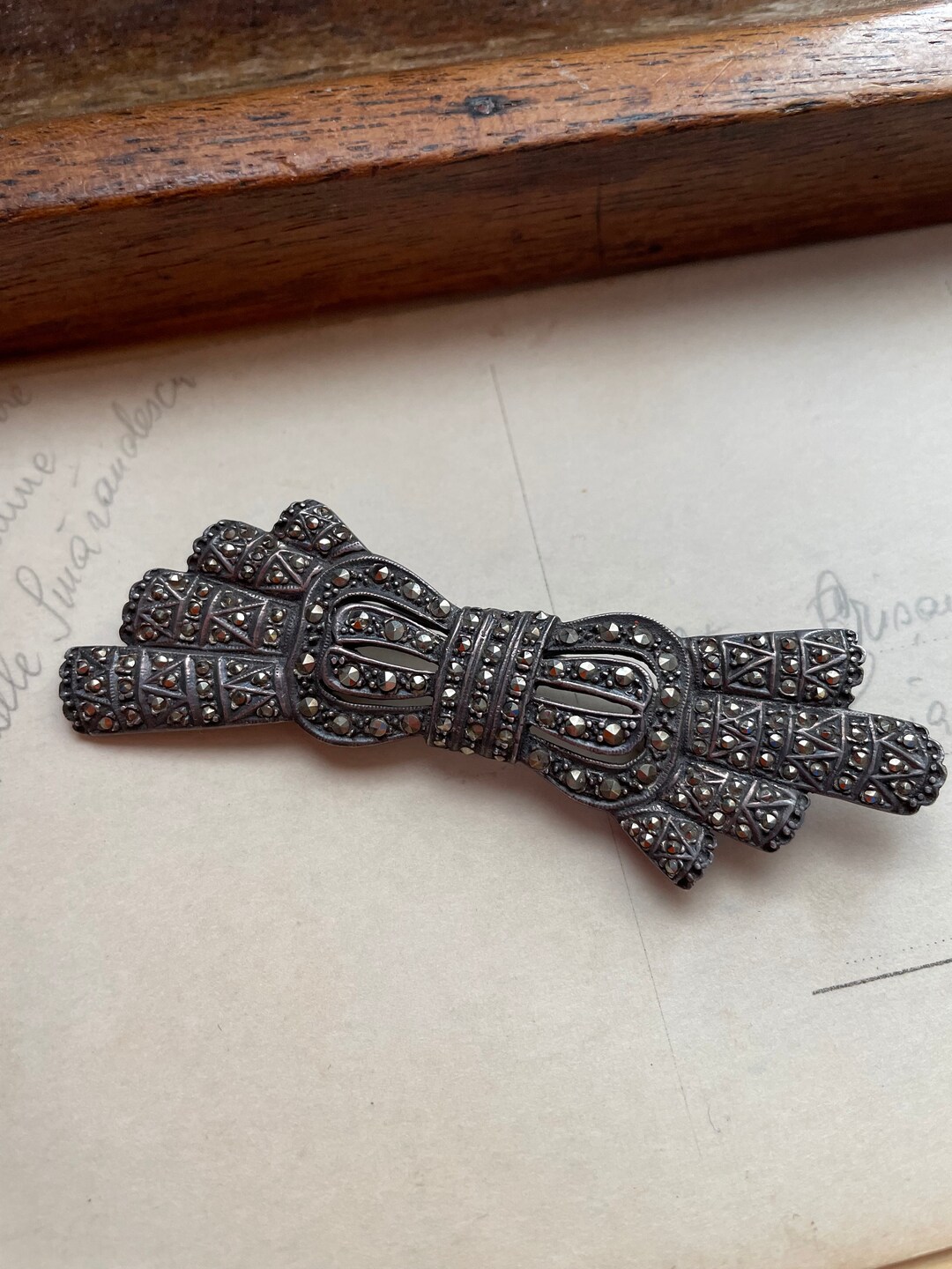 Broche Vintage Argent Massif Et Marcassites - Années 30/40 - Occasion
