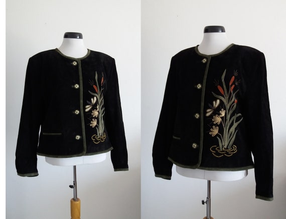 1980s black suede leather jacket | vintage 80s sue