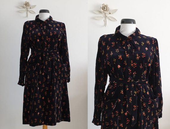 1960s velvet dress | vintage 60s navy velvet dress