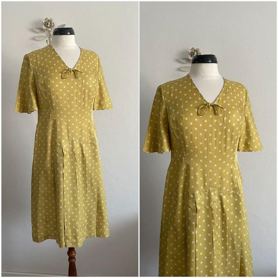 green pretty dresses Escada 1989 F/W Polka Dot Green Lurex Silk Bustier Cocktail Dress –  Featherstone Vintage main image 0