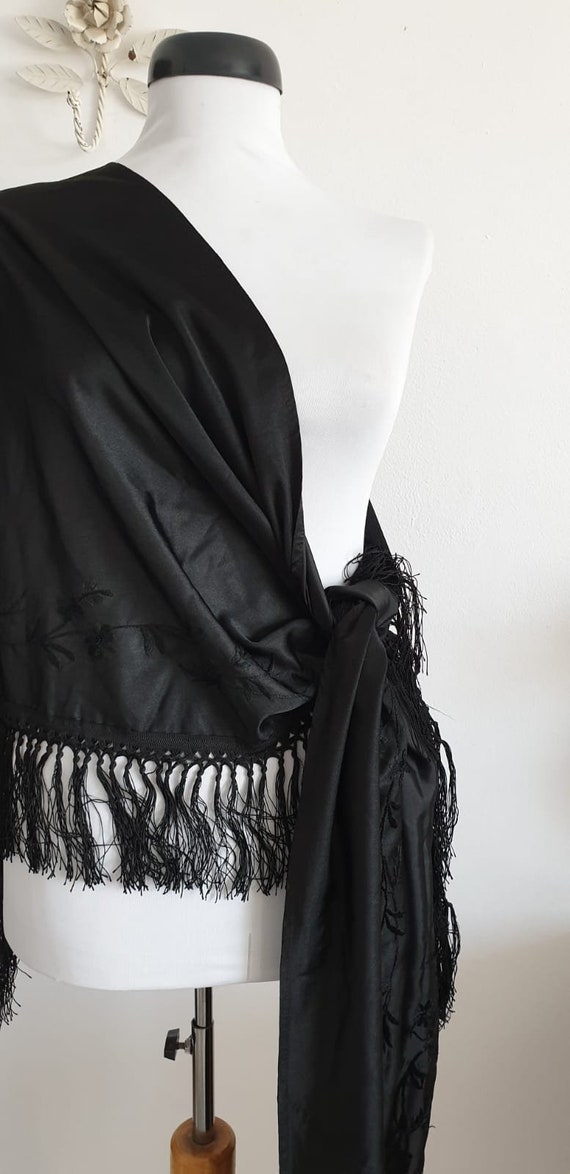 1930s black piano shawl | vintage 30s embroidery … - image 3