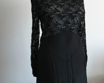 Jurk van zijde en kant uit de jaren 30 – vintage jaren 30 jurk met schuine snit – formele jurk art-deco