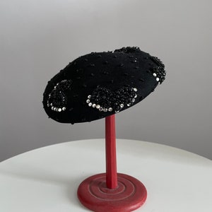 1950s black felt beaded hat | vintage 50s ladies hat