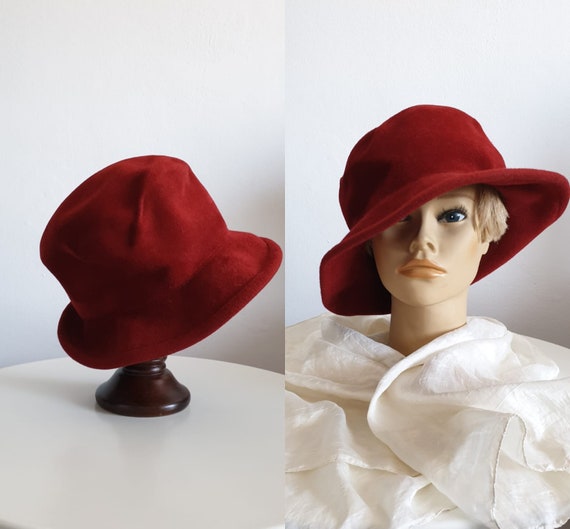 Vintage 1970s fedora hat | red fedora hat | woman'