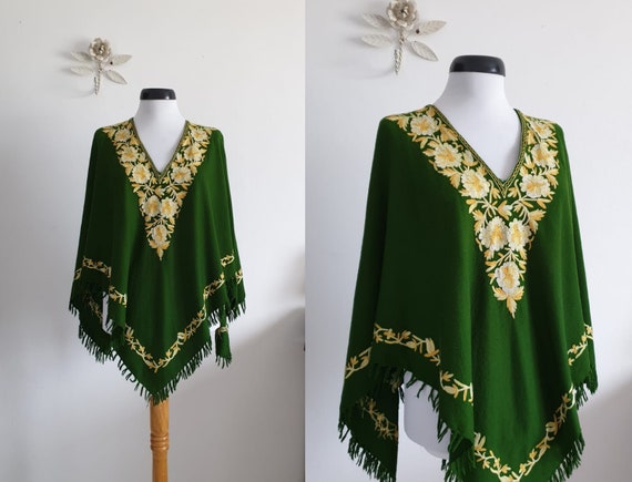 1920s wool cape | antique 20s embroidered poncho/