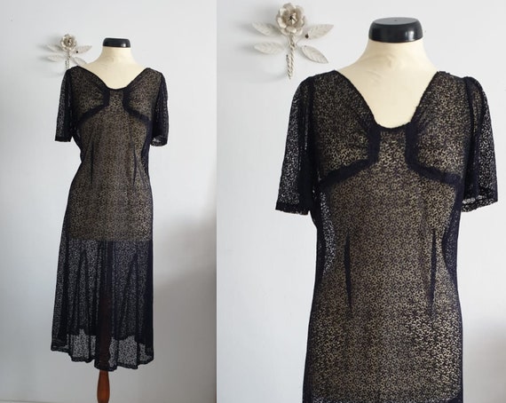 1930s navy lace dress | vintage 30s lace dress