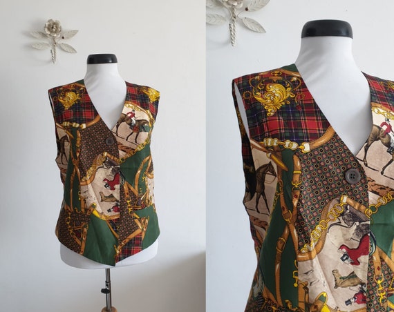 Vintage 1980s Betty Barclay Equestrian Silk Vest