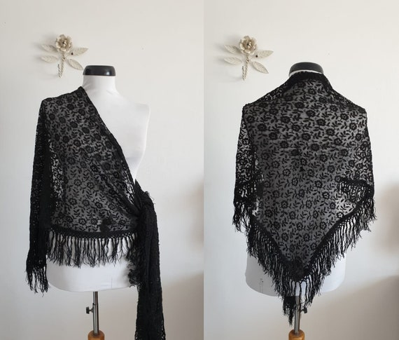 1930s piano shawl | vintage 30s black lace shawl … - image 3