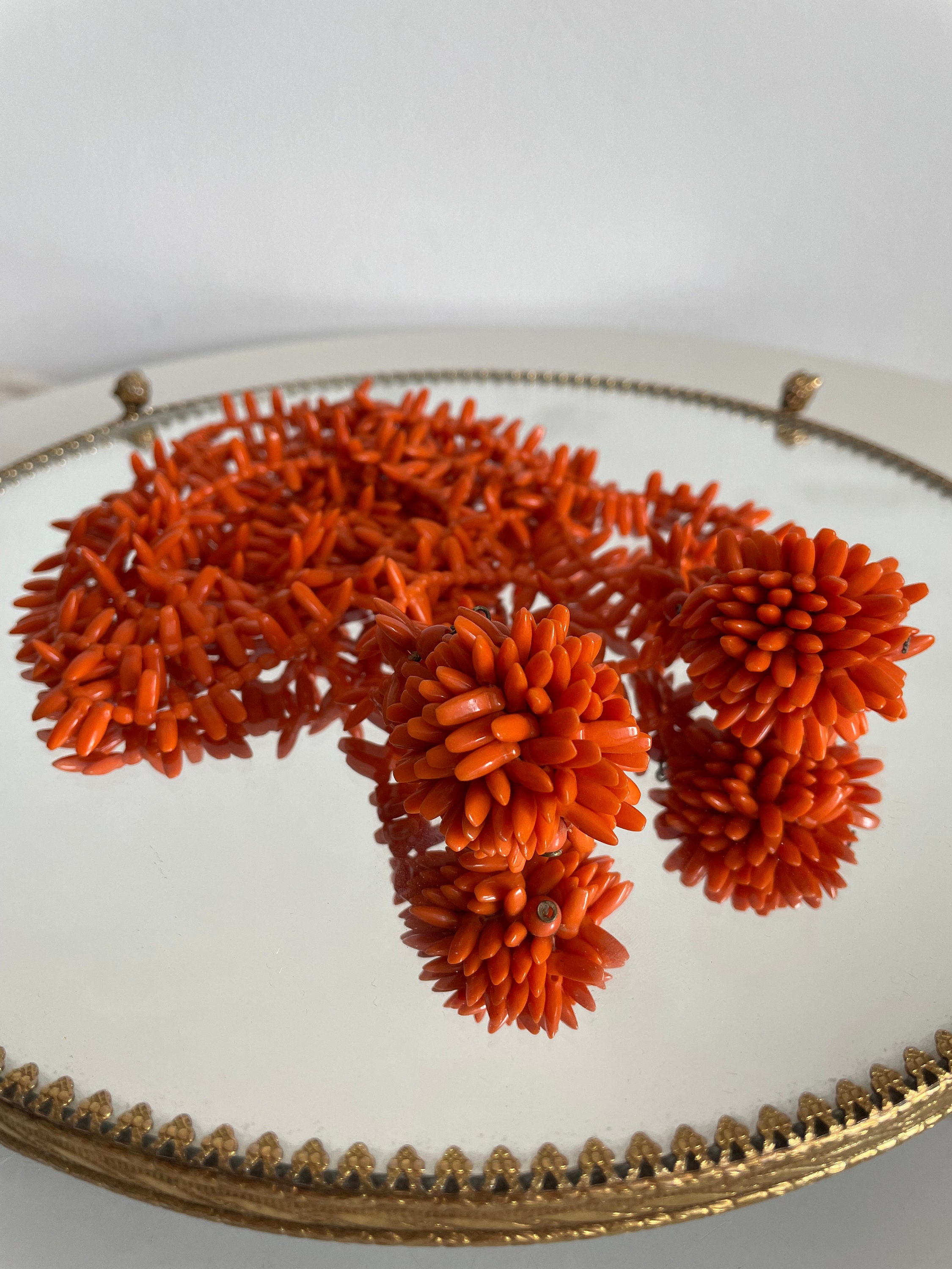 Collier Ancien Ras Du Cou En Perles De Corail Orangé Années 1920 - Occasion Avec Fermoir Argent