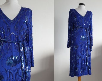 1980s silk dress | vintage 80s beaded dress | 80s cocktail dress