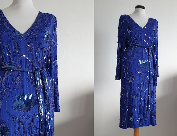 1980s silk dress | vintage 80s beaded dress | 80s