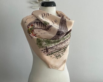 1950s silk scarf Paris je t'aime l'ojectifs touristiques