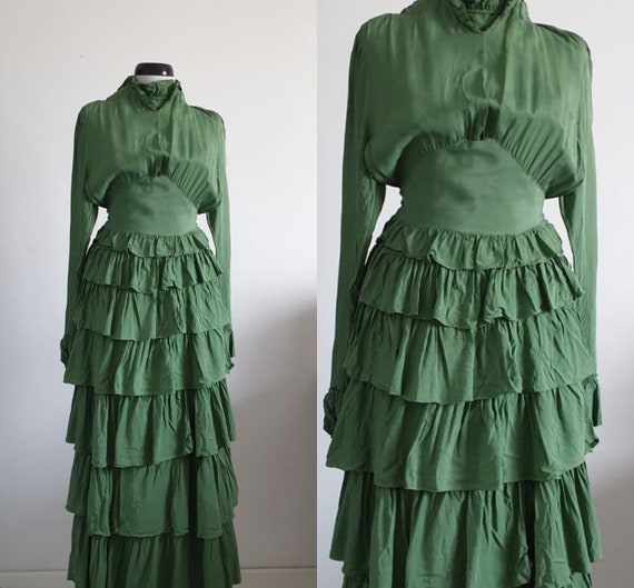 Vintage 1930s green dress | 30s party dress | lon