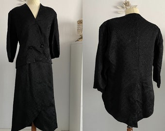 Traje vintage de falda de lúrex negro de los años 60 / chaqueta corta