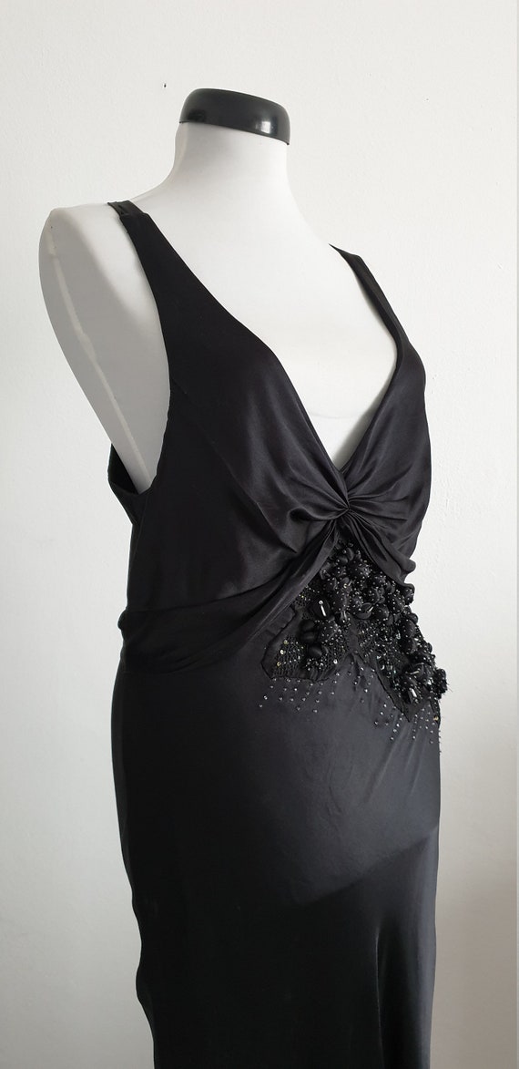Robert Cavalli Black Silk Dress | Beaded Floral Detail & Open Back