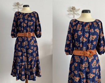 1970s botanical print dress | vintage 70s cotton dress