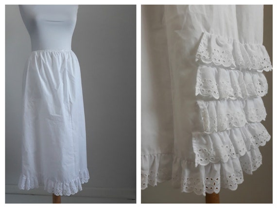 Vintage 1960s white eyelet skirt | 60s cotton skir
